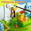 imageEasy Playhouse 4in1 Play Sink  Running Water Electric Faucet Kitchen ampamp Food Accessories Waterpark Theme Fishing Games Bath Toys Kids Age 3Play Sink