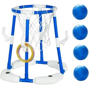 imageEasy Playhouse 2in1 Pool Basketball Hoop amp Ring Toss Game  Blue Floating Water Toy Set ShootTossPlay 4 Balls 4 Dive Rings Pump Family Kids